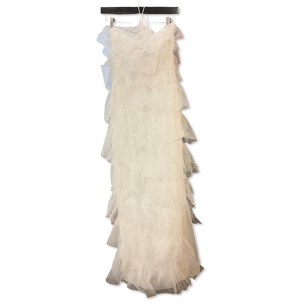The Bar Henri Gown Blanc White tulle gown glitter Dress halter maxi Revolve 2 - Picture 6 of 10